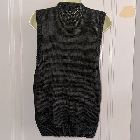 Vintage 80s/90s Knit Stitches Floral Embroidered Black Knit Long Sweater Vest - Picture 6 of 7